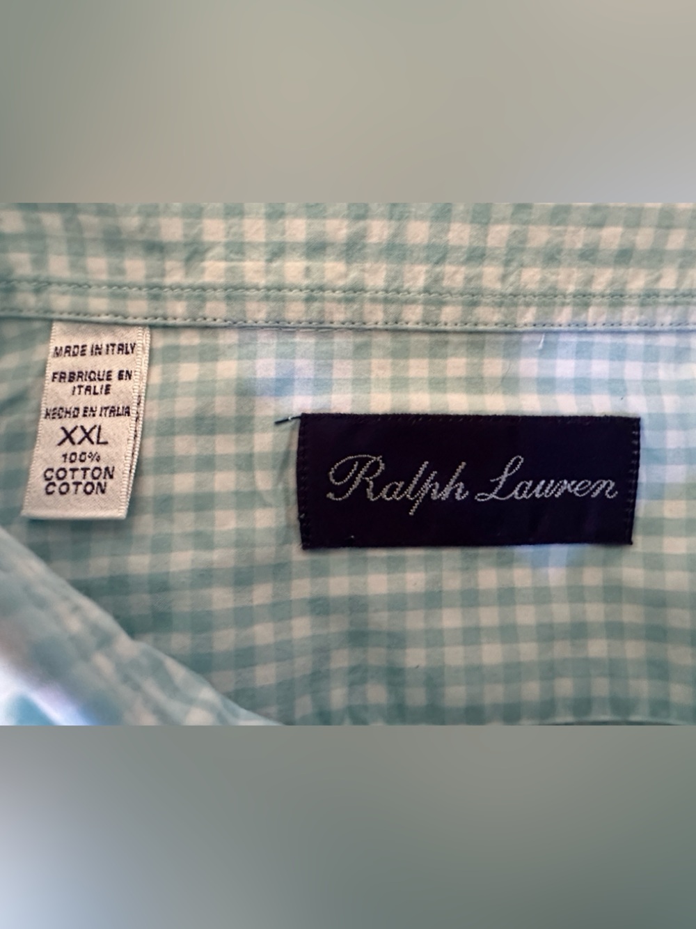 Ralph Lauren Purple Label Gingham Mint Green White Men’s Dress Shirt Size XXL - Picture 3 of 9